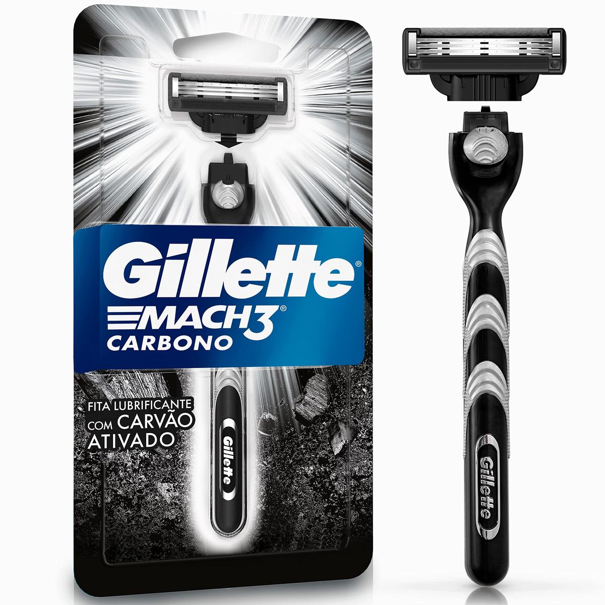 Gillette Mach3 Carbono Aparelho de Barbear com Carvão Ativado 1 Unidade