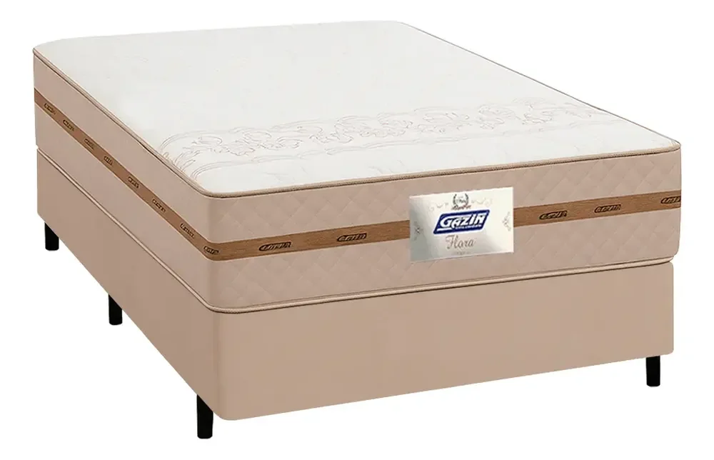 Cama Box Casal Gazin Flora Bege 138x188cm
