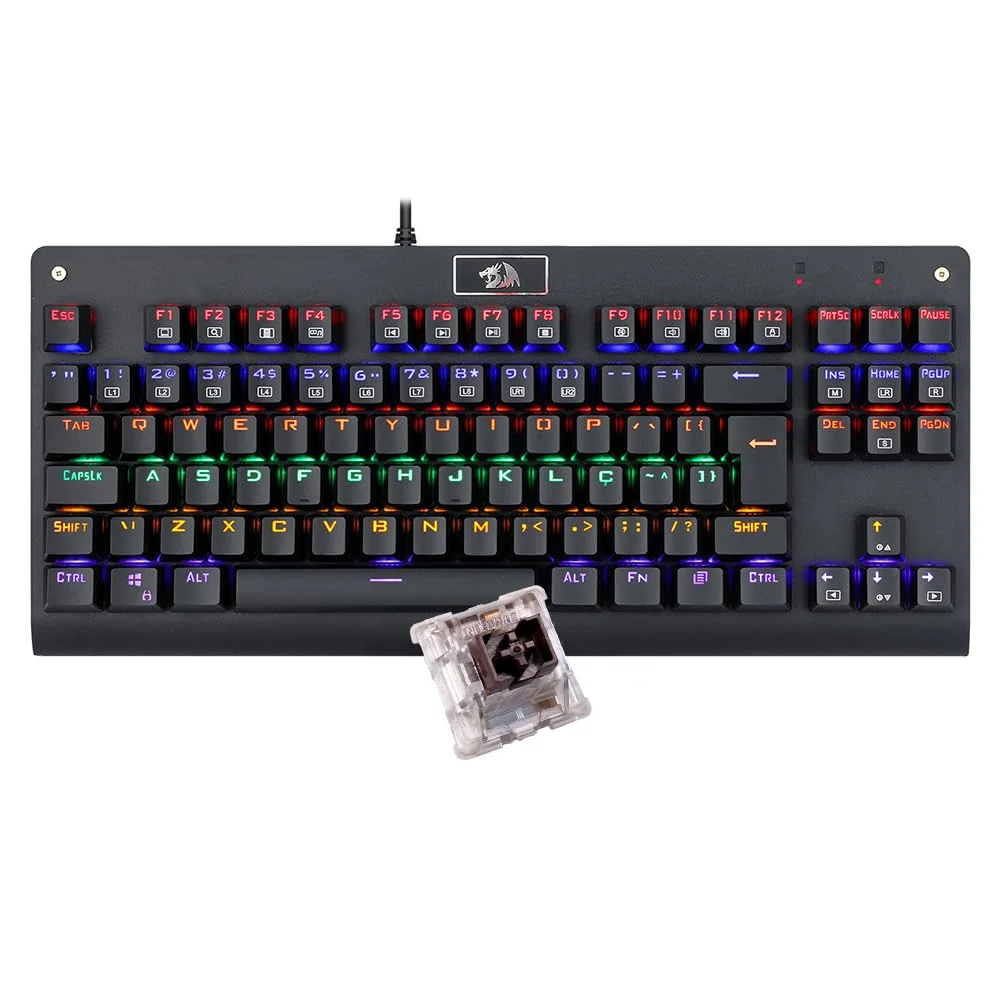 Teclado Mecânico Redragon Dark Avenger Preto Iluminação Rainbow Switch Marrom K568R