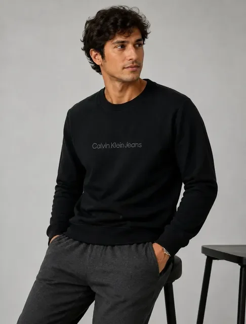 🛒Moletom Calvin Klein Crewneck Light Front Logo Preto
