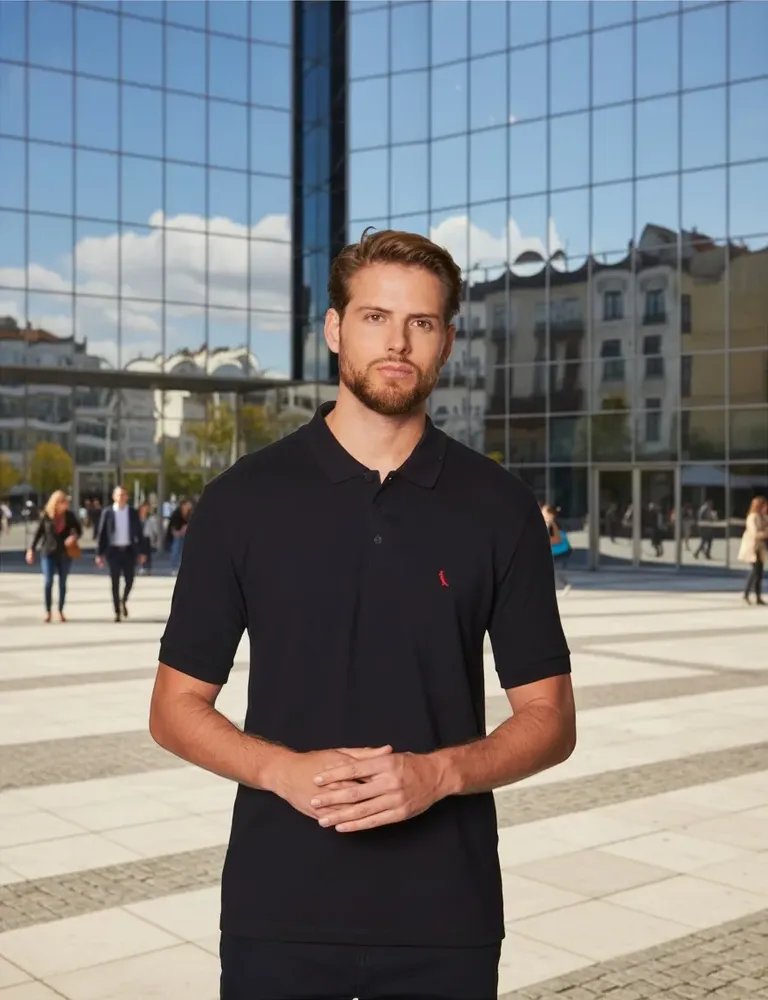 🛒 Polo Masculina Reserva Regular New Basic Preto/vermelho