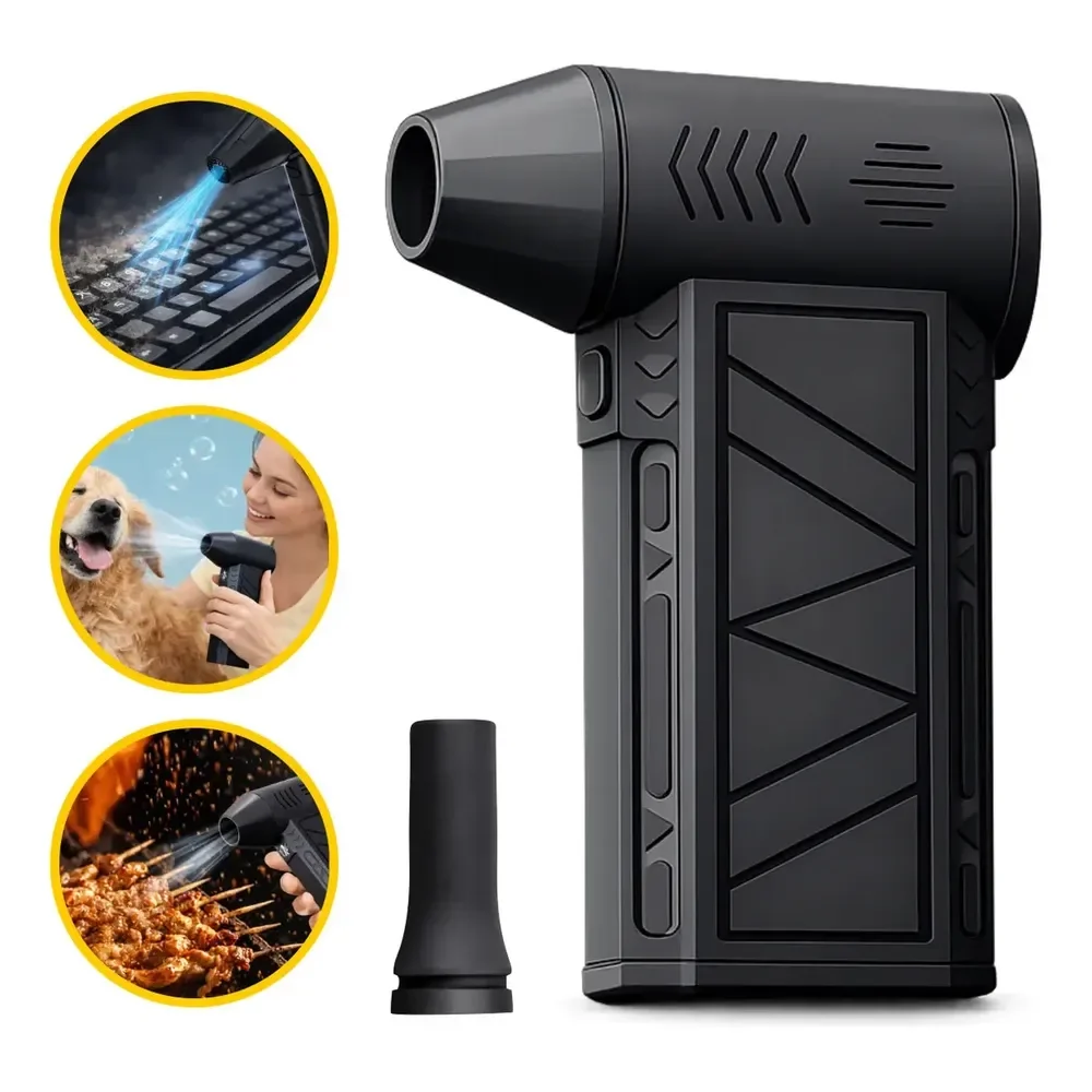 Mini Ventilador Soprador Ar Turbo 130000rpm Sem Fio Recarregável Usb 3 Níveis Jato Forte Portátil Multiuso Limpeza Teclado Carro Acende Churrasqueira Simake Preto 127/220v
