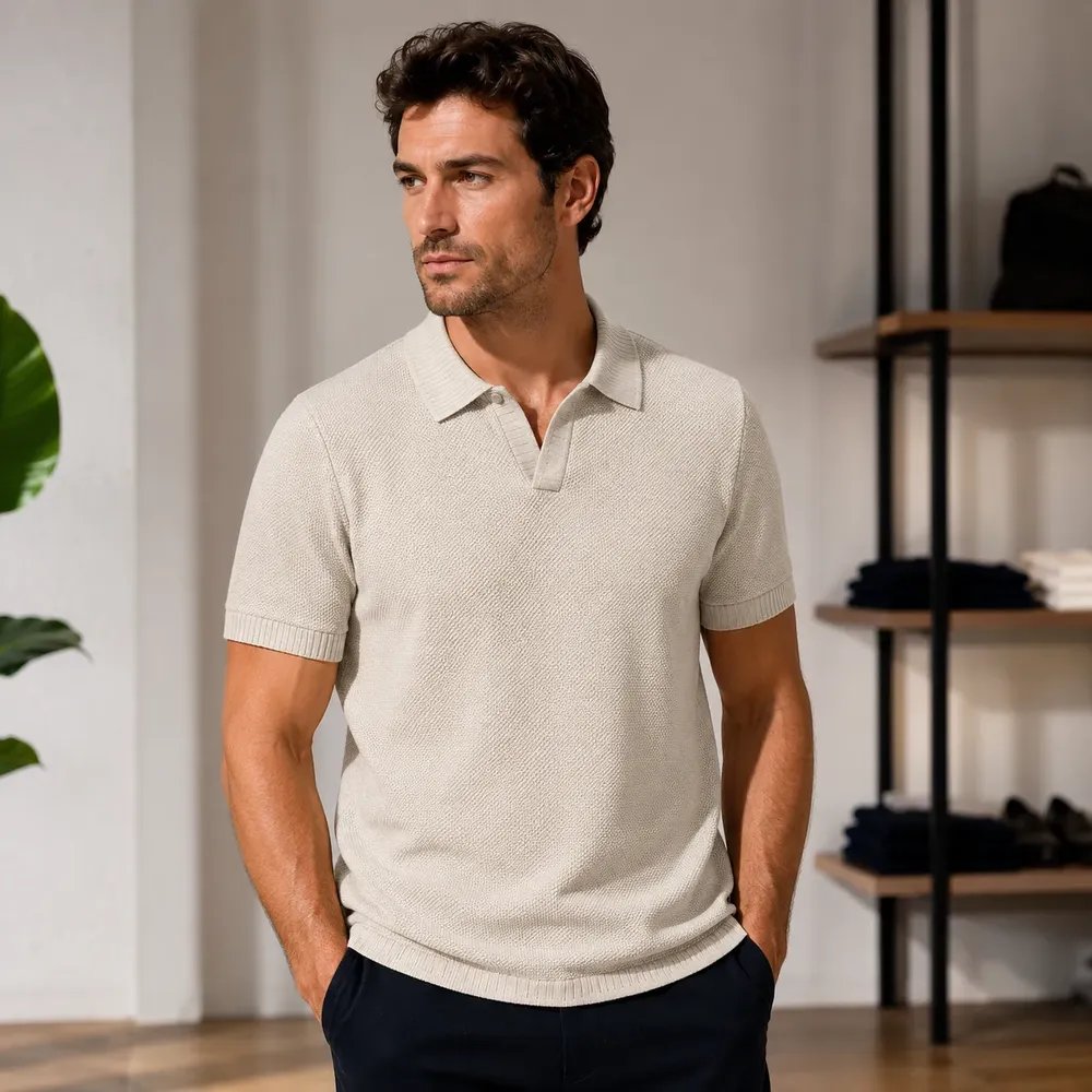 Camisa Polo Hering Masculina Trico Leve Respirável Estilo Cáqui