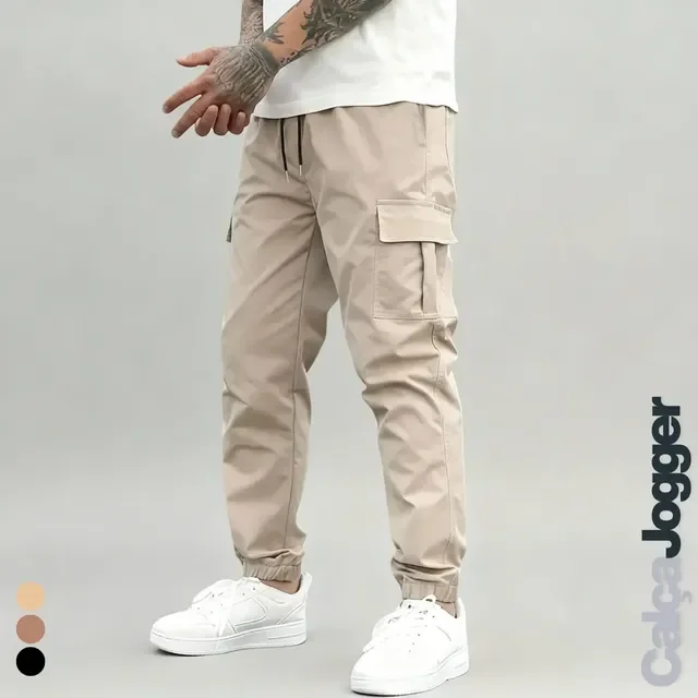 ⚫️Calça Jogger Cargo Masculina Sarja Calca Streetwear Punho