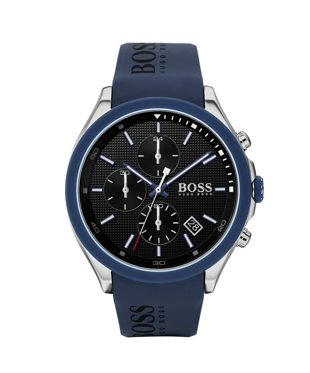 HUGO Boss Velocity Relógio masculino de quartzo de aço inoxidável com pulseira de silicone, azul