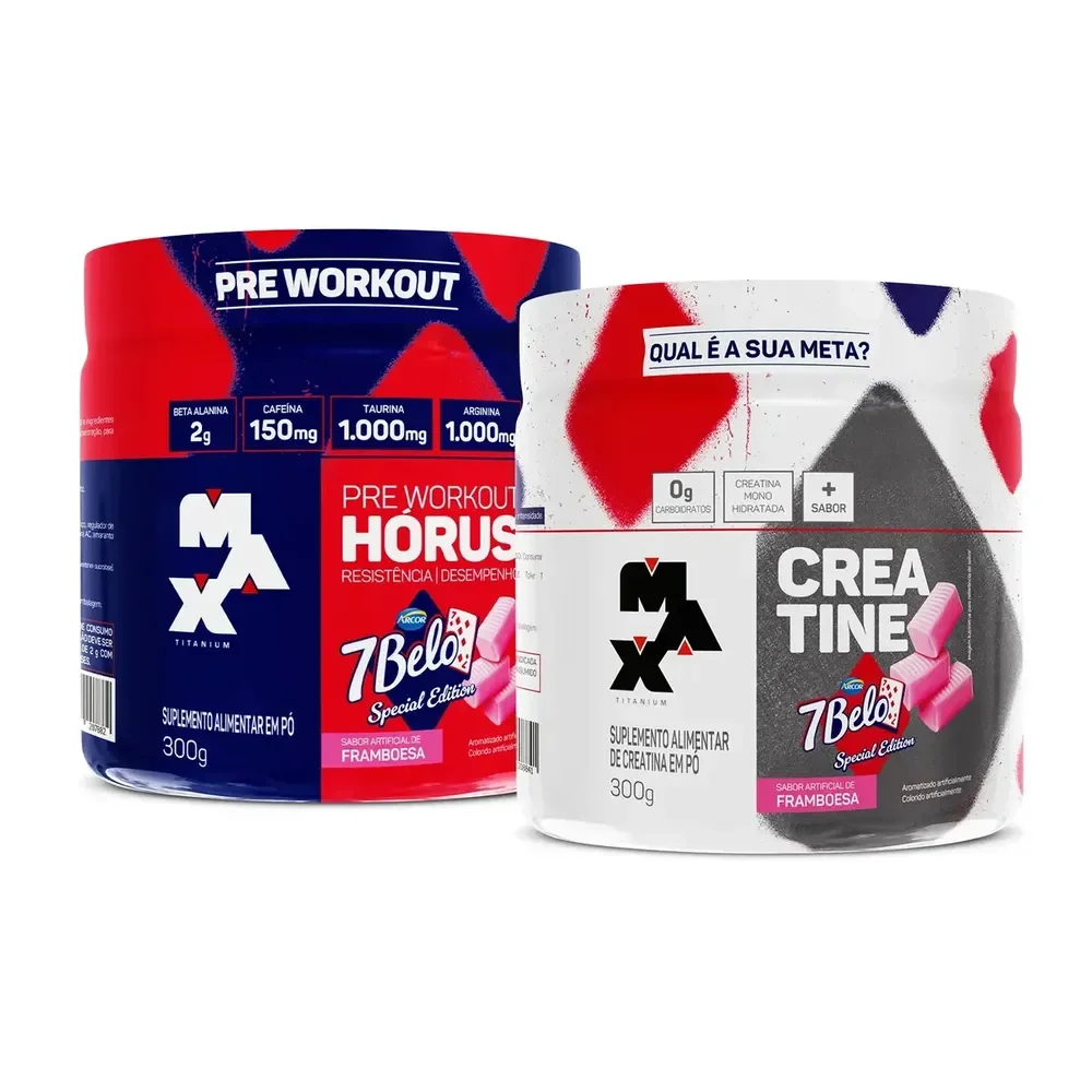 Kit Pré-Treino Hórus 7 Belo + Creatina 7 Belo Max Titanium 300g Framboesa