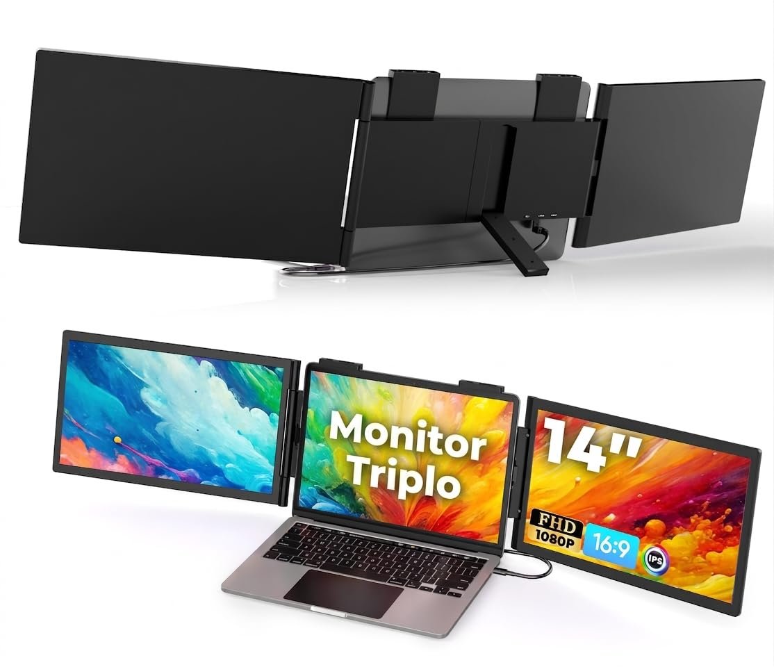 Extensor de Tela Portátil para Laptop 14" IPS FHD 1080P, Monitor Externo com 3 Portas USB-C, Compatível com Windows e Mac, Ideal para Viagens e Trabalho, para Notebooks de 14" a 16"