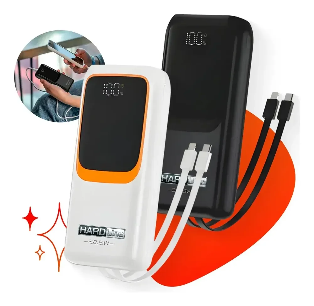 Carregador Portátil Power Bank Turbo 20000mah 22.5w Universal Para iPhone Samsung Motorlola Xiaomi Com Display Digital Preto ou Branco- Hardline