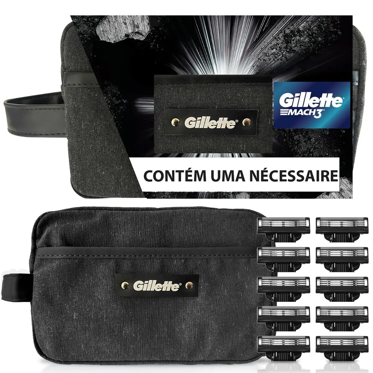 🛒 Kit Gillette Mach3 10 cargas + Necessaire, Higiene Pessoal, Cuidado com a barba, Lâminas e Aparelhos de Barbear
