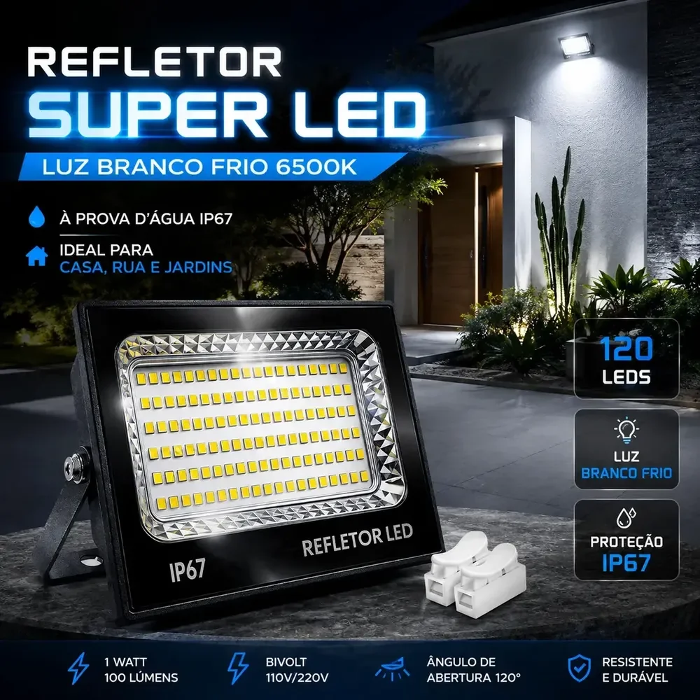 Kit 2 Refletor Super Led 400w Ip67 Holofote Bivolt Prova D'água