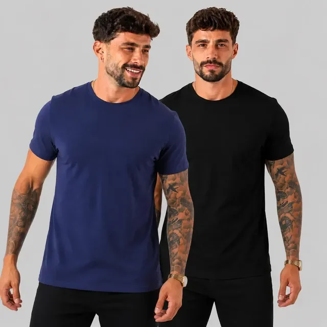 Kit 2 Camiseta Masculina Malha Peruana Premium (P ao G1)