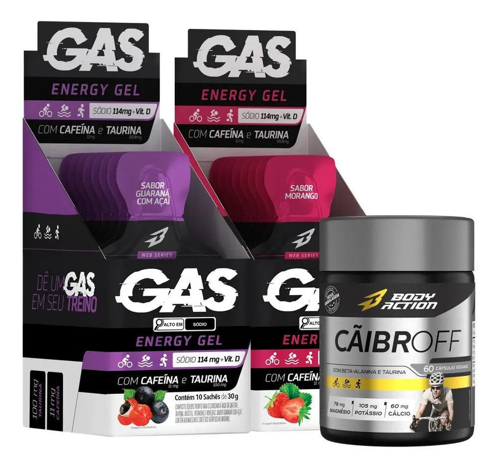 2x Gas Energy Gel Energetico 20 Saches Caibroff Bodyaction Sabor Guarana Com Acaimorango