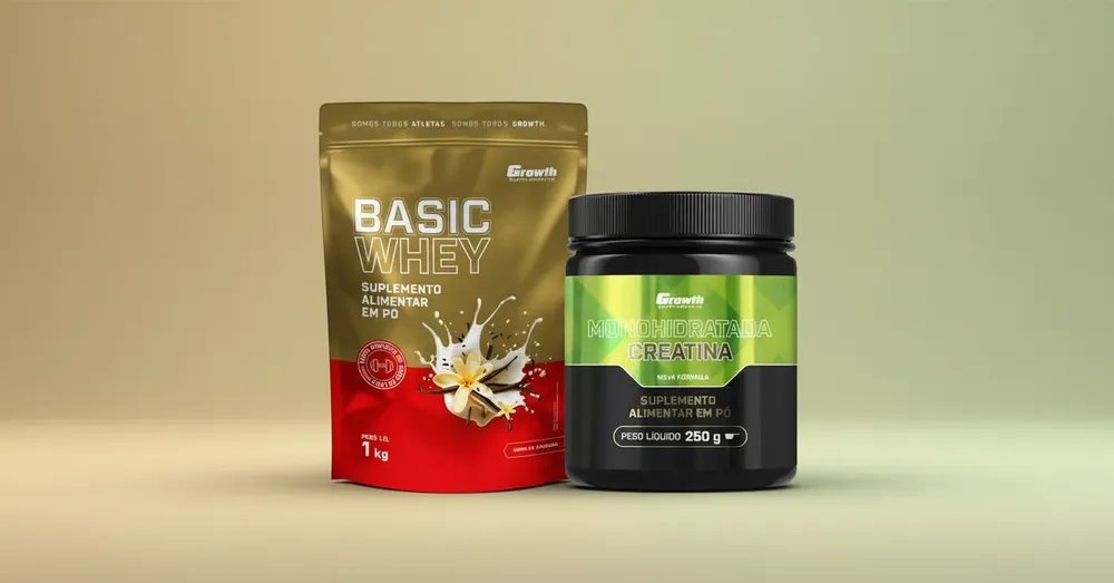 Kit: Whey Protein Basic Baunilha 1kg + Creatina Monohidratada 250g - Growth