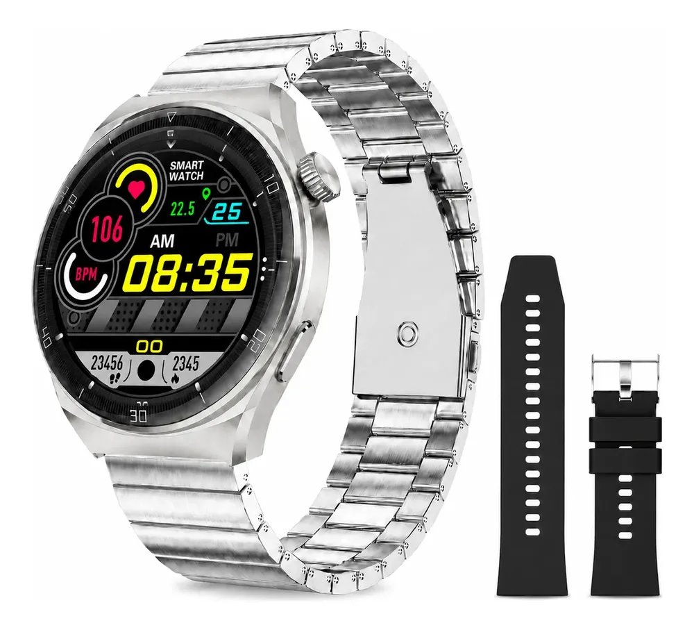 Relógio Smartwatch Aurafit Am05 Tela Amoled Aço Inoxidável Cor De Aço Inoxidável Mesh Prata/preto