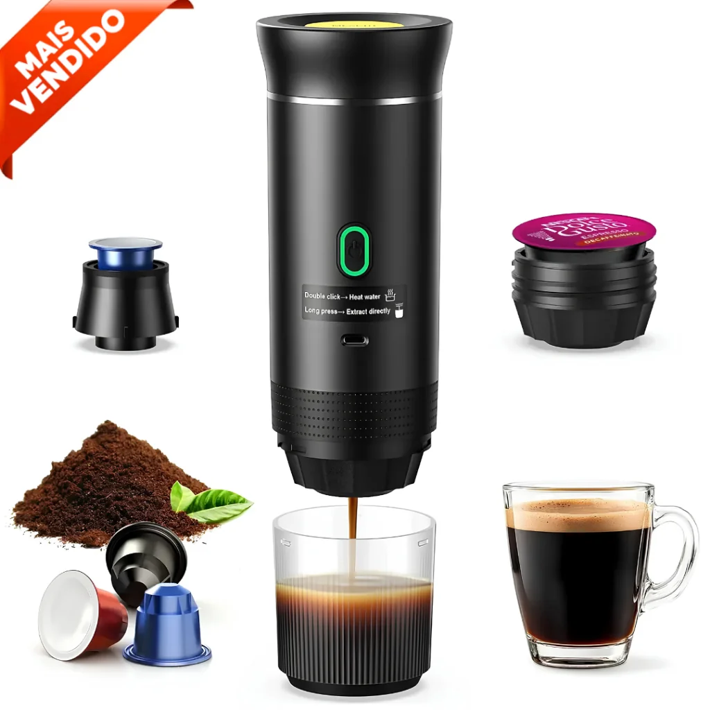 Cafeteira Espresso Portátil Recarregável Aquecimento 200s Extração 30s Prepara 3-5 Xícaras Viagem