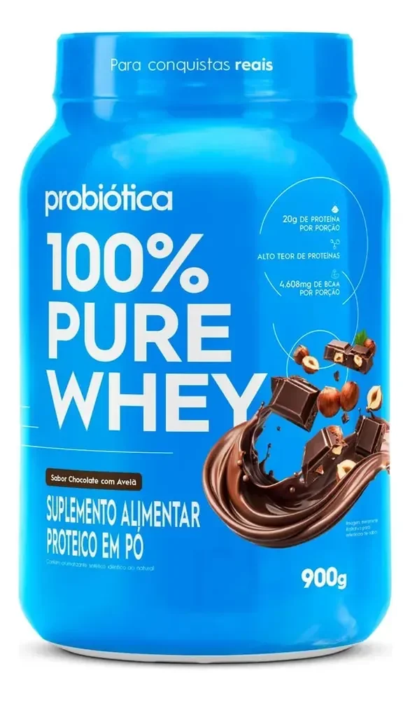 100% Pure Whey 900g Pote Sabores Novos - Probiótica Chocolate Com Avelã