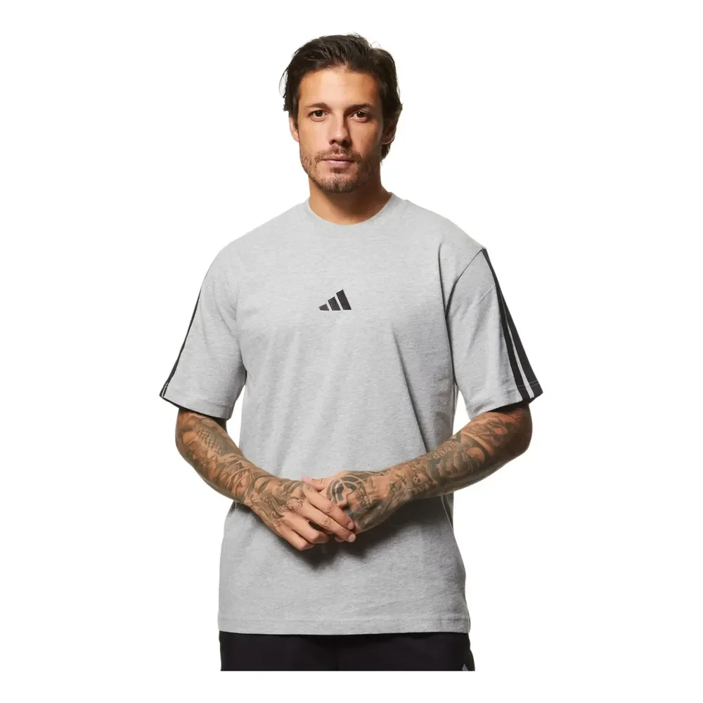Camiseta Masculina Malha Simples Essentials 3 Listras Adidas