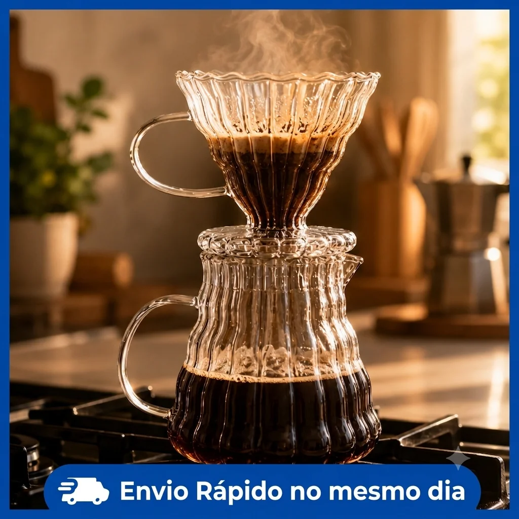 ✨Conjunto Kit Cafeteira E Coador Vidro Borossilicato