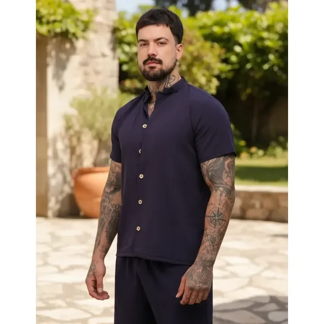 ⚫️ Conjunto Masculino Liso Camisa E Short Adulto