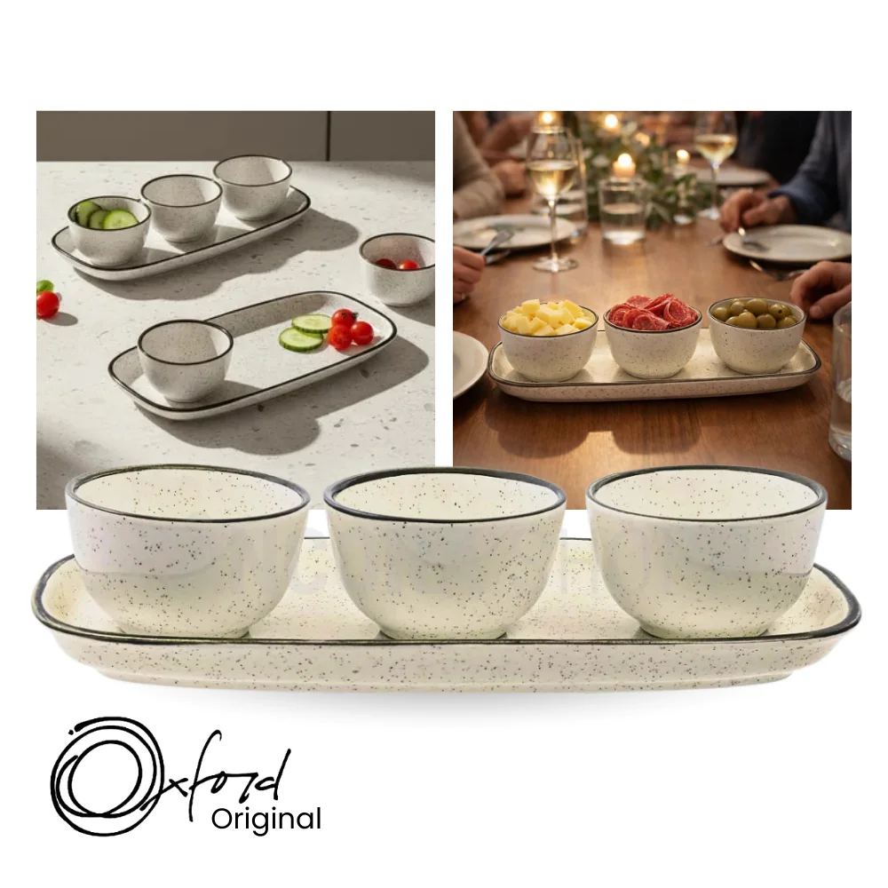 ✨Jogo de Petisqueira 3 Bowls com Bandeja em Cerâmica