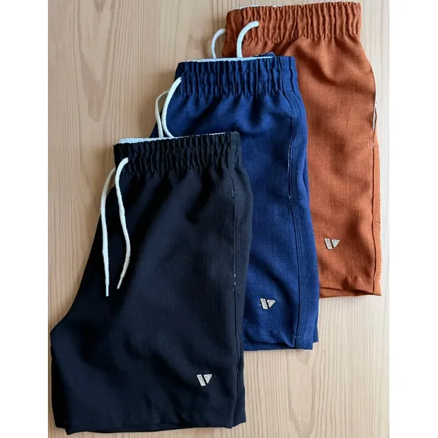 ⚫️ Kit 3 Shorts De Linho Masculino Bermuda Leve Praia Verão