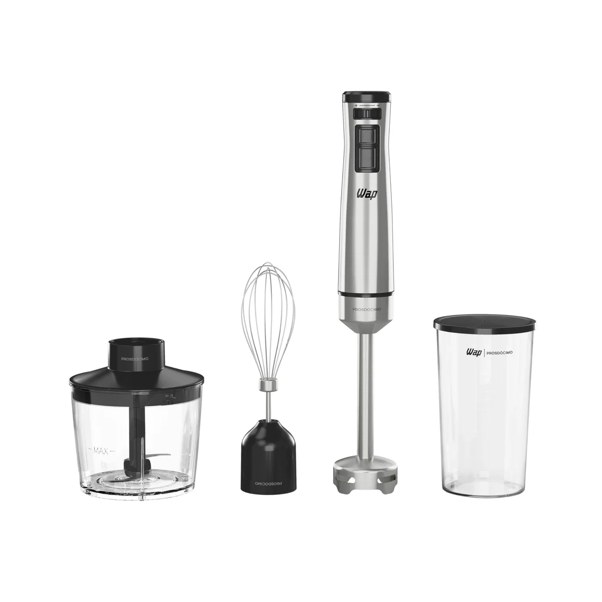 WAP Mixer Elétrico 3 em 1 com Processador, Miniprocessador e Batedor de Clara em Inox Prosdócimo…