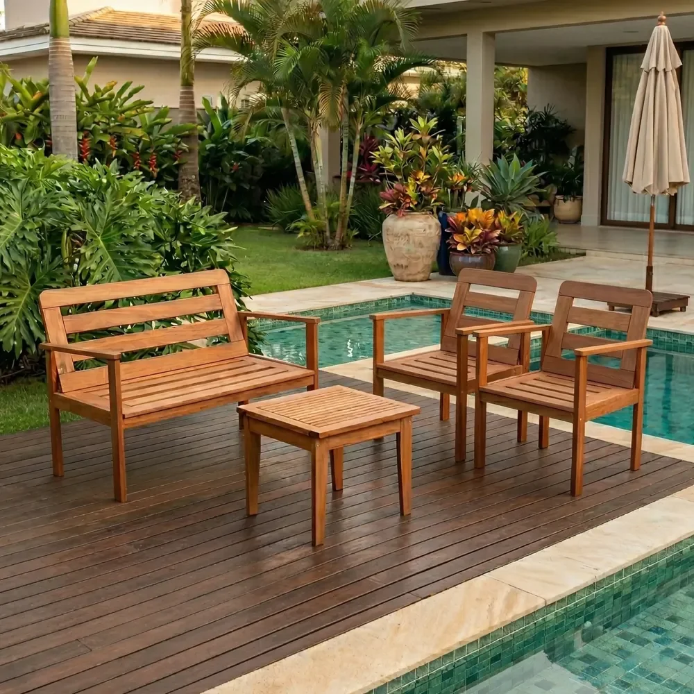 Conjunto Yescasa Jardim 1 Sofá 2 Poltronas E Mesa