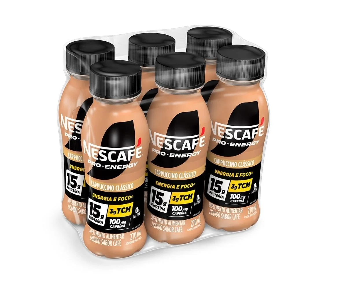 ✨Suplemento Alimentar UHT Nescafé Pro-Energy Capuccino Clássico 15g proteína 270ml - Pack com 6 unidades✨️