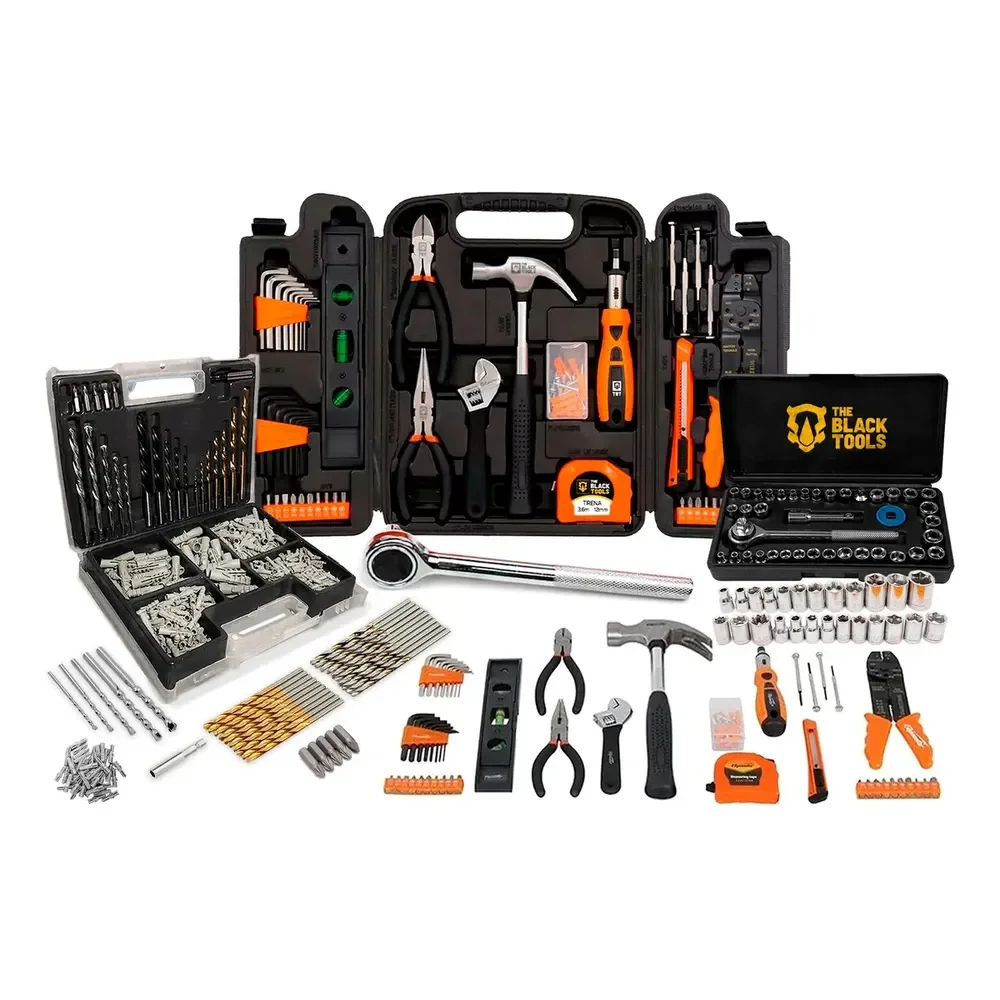 Kit Jogo De Ferramentas 129 Peças + Jogo De 40 Soquetes + Kit 300 Peças Brocas/Buchas
