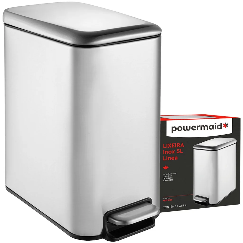 Lixeira Soft Close 5 Litros Inox C/ Pedal Balde Cesto Removível Slim P/ Banheiro Lavabo Cozinha Casa