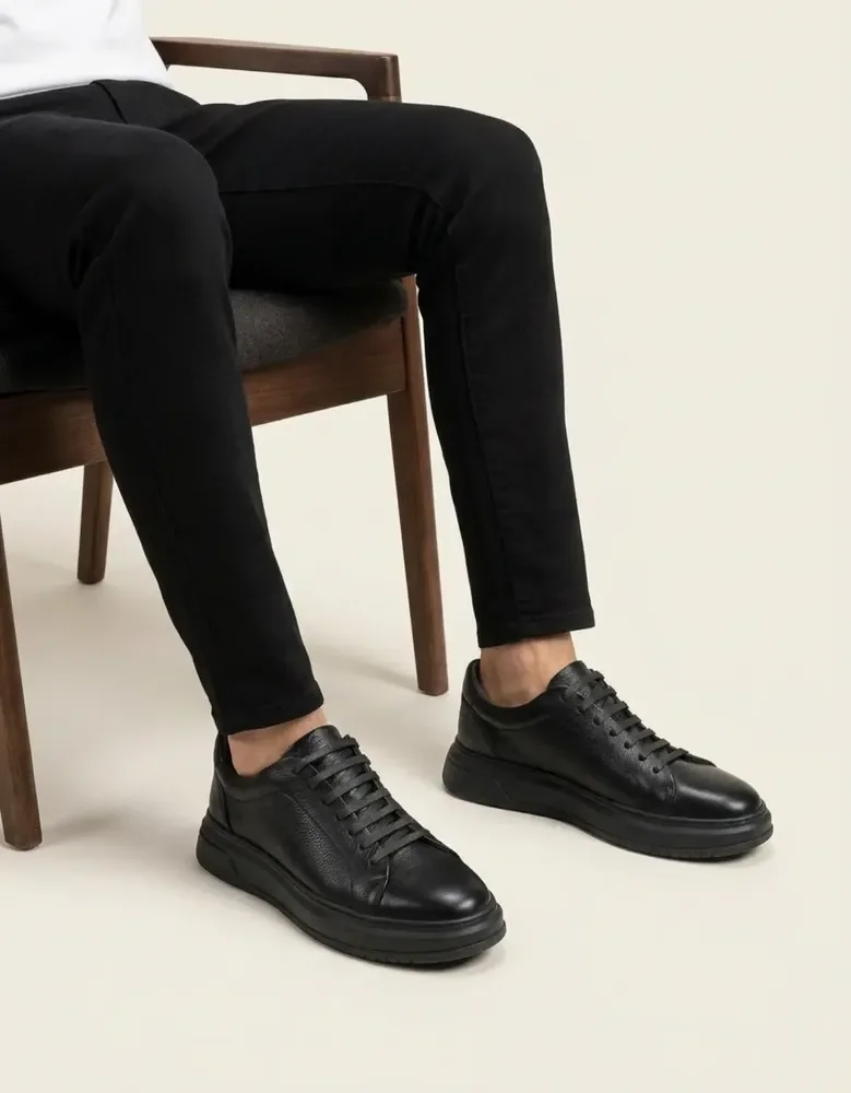 Tênis Masculino Couro Legítimo Casual Solado Alto Premium