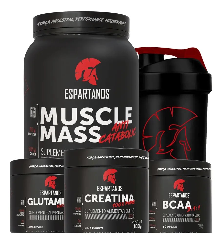 Kit Mass Hipercalórico + Bcaa + Creatina + Glutamina + Copo