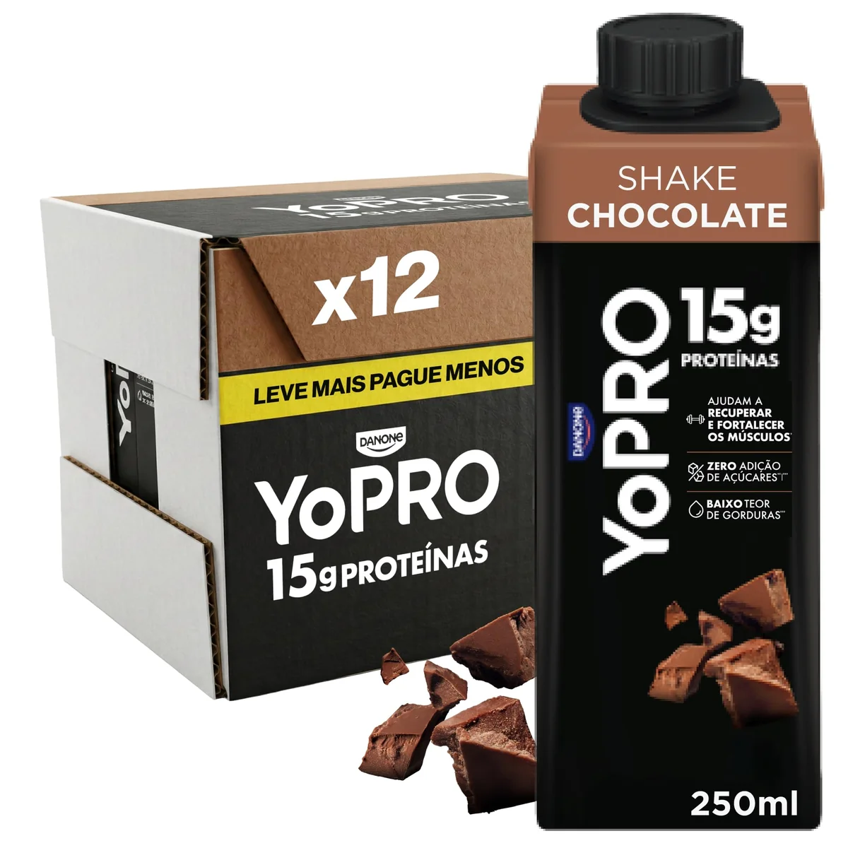 YoPRO Bebida Láctea UHT Chocolate Líquida Caixinha 250ml - 15g de Proteínas - Sem Lactose - Pack…