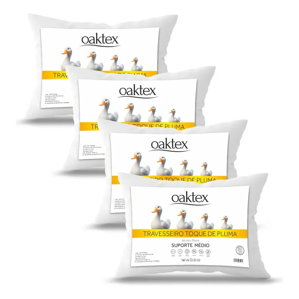 Kit com 4 Travesseiros Oaktex 50x70 Antialérgico Fibra
