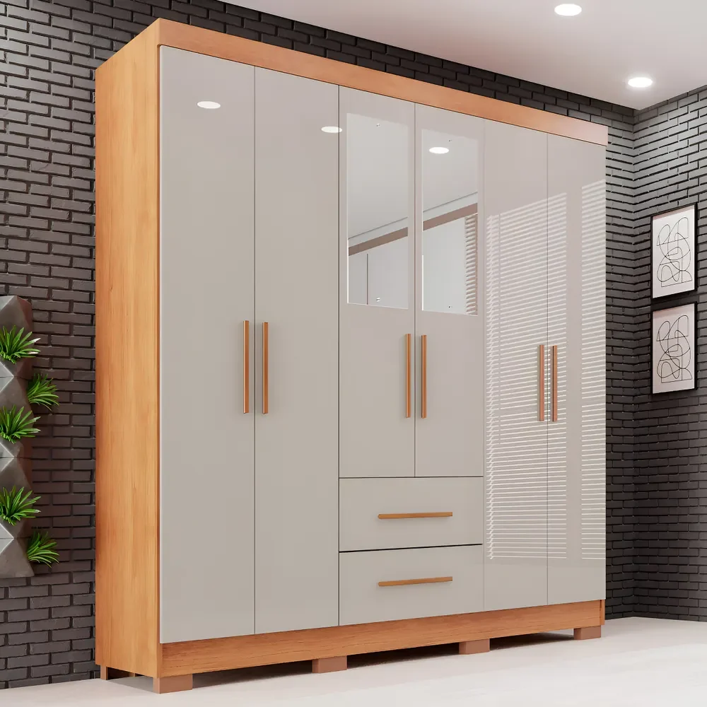 Guarda-roupa Casal 6 Portas 2 Gavetas Com Espelho