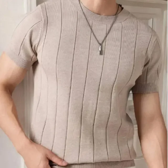 Blusa Masculina Básica Manga Curta Canelada Tricot Modal