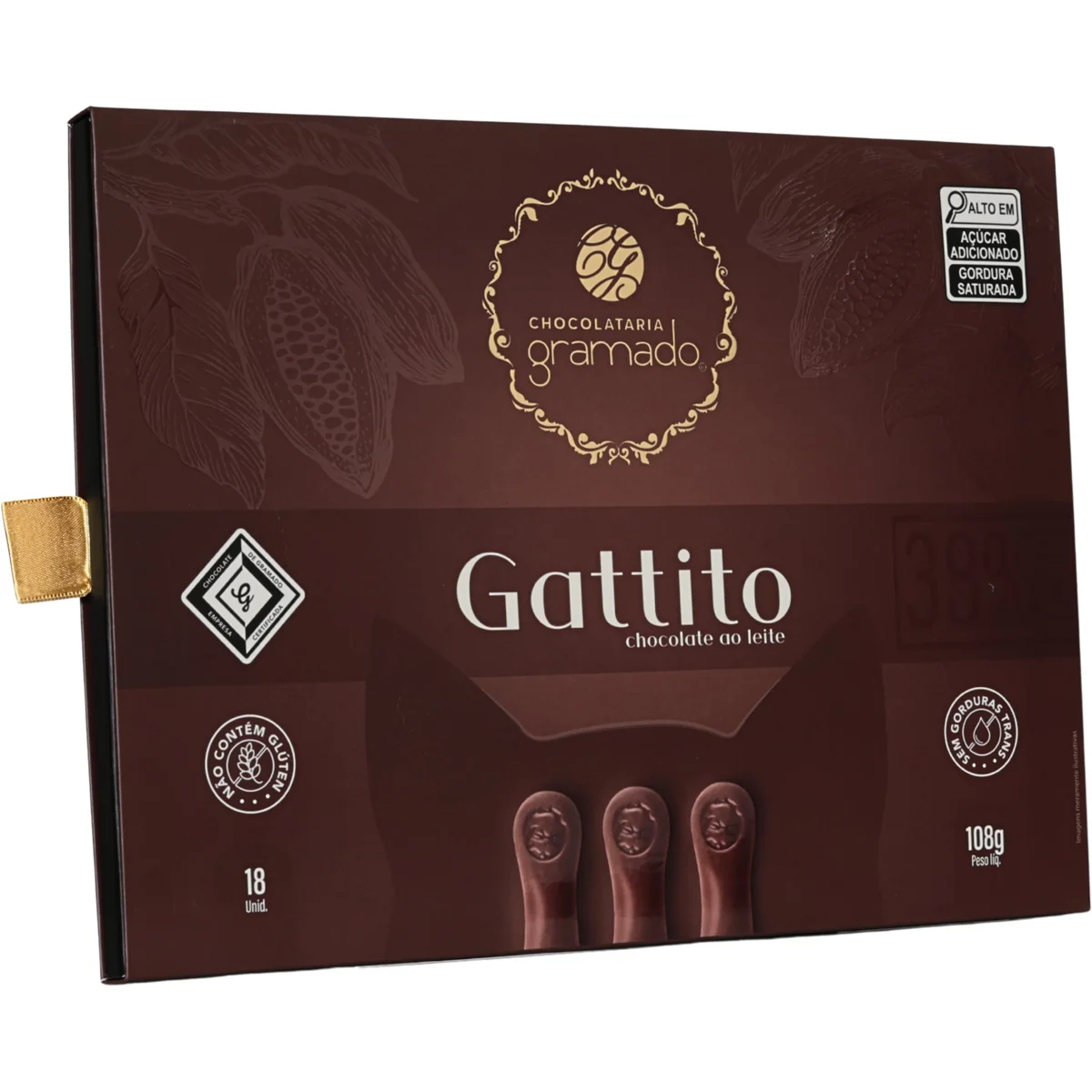 Chocolataria Gramado, Gattito de Chocolate ao Leite 38% Cacau, 108 g