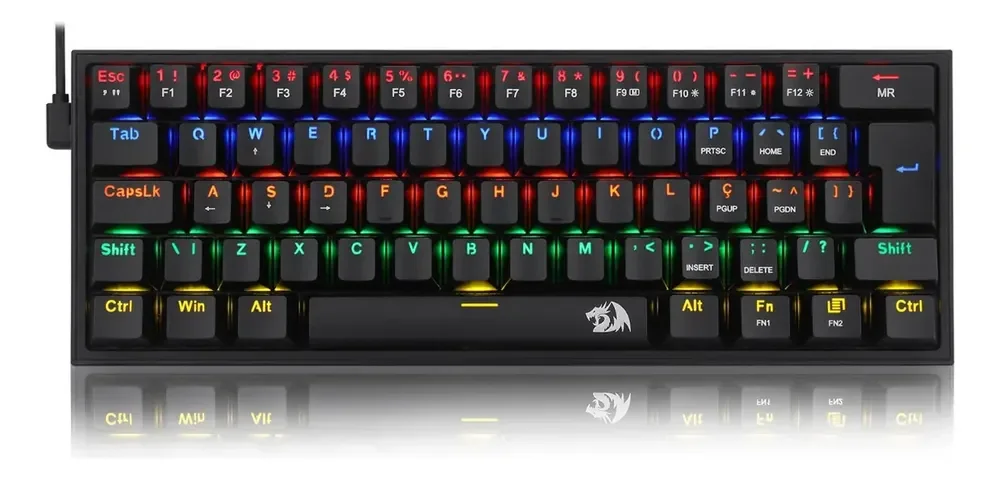 Teclado Redragon Gamer Fizz Rainbow Switch Brown Mecanico Cor de teclado Preto Idioma Português…