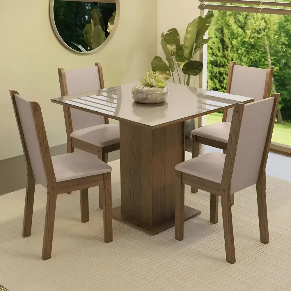 Sala de Jantar Mesa Tampo de Vidro 4 Cadeiras Tifani Madesa