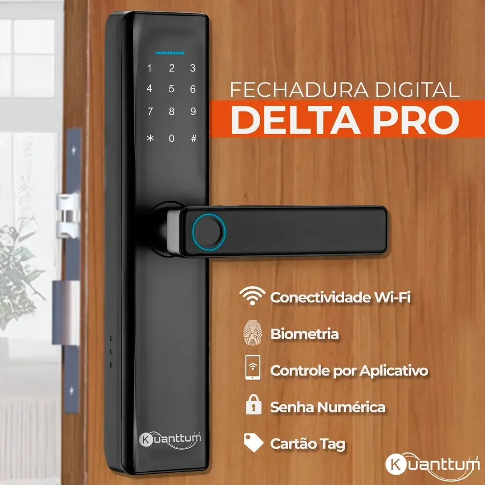 Fechadura Eletronica Digital Com Biometria Senha Kuantttum Delta Pro