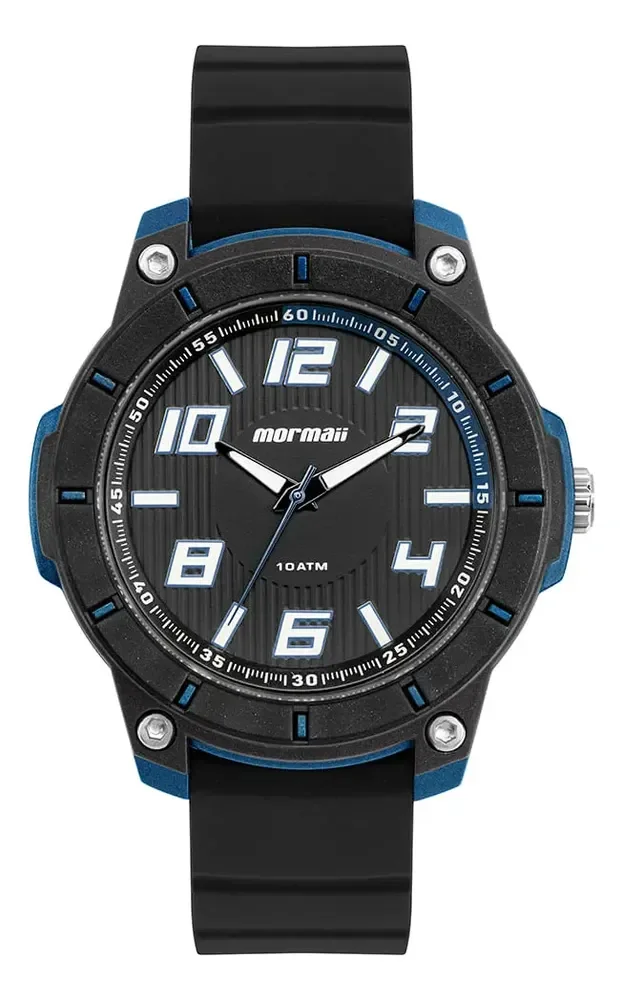Relógio Mormaii Masculino Casual Azul - Mo2035lh/8a Correia Preto Fundo Preto