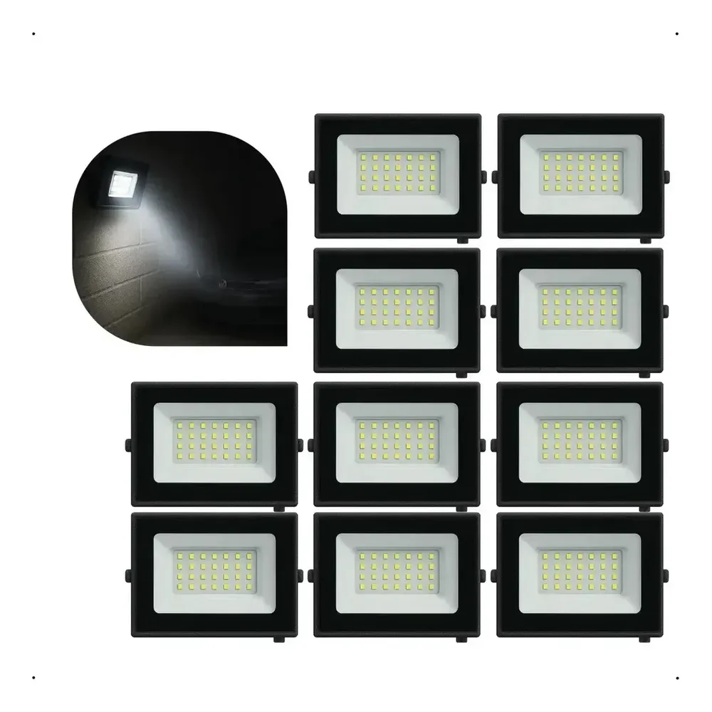 Kit 10 Refletores LED GRM Eco Pro 100W Com Luz Branco-Frio