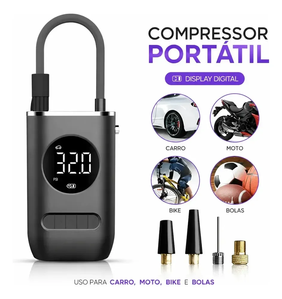Compressor Calibrador de Ar Digital Mini Portátil Recarregável