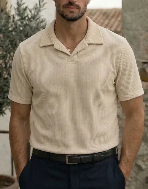Camisa Camiseta Polo Masculina Texturizada Sem Botão (P ao G3)