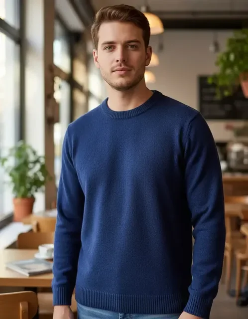 Blusa Tricô Masculina Lã Suéter Gola Careca Cardigan Inverno