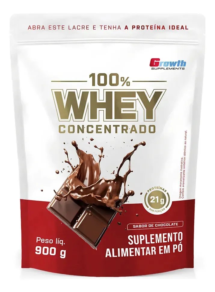Whey protein Growth Supplements 100% Concentrado 900g em pó sabor Chocolate x 900g