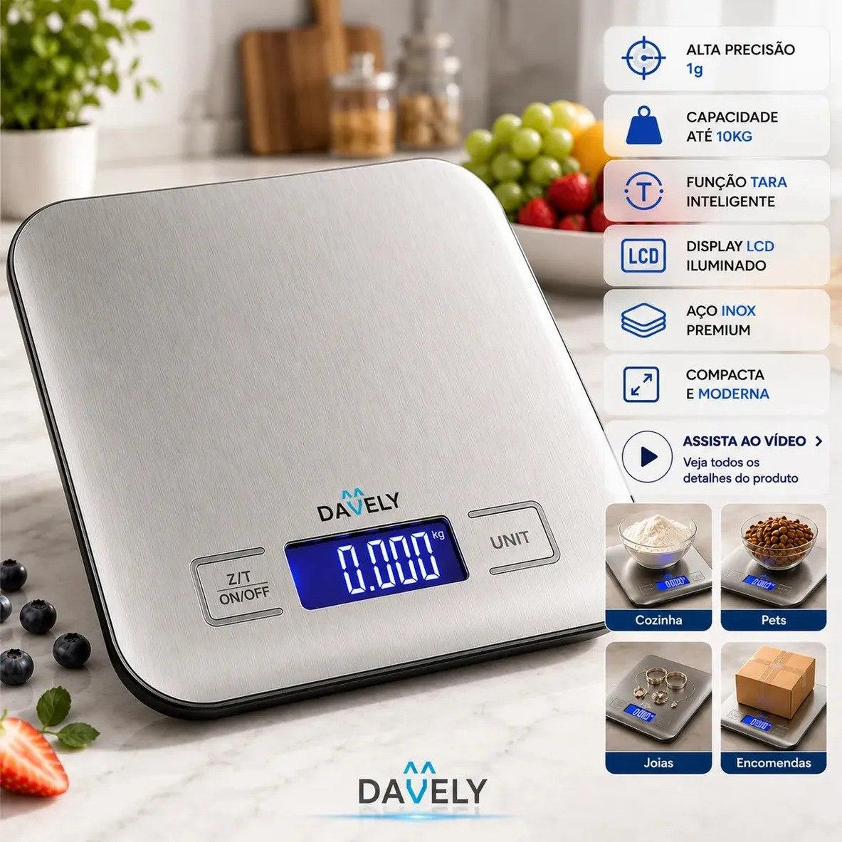 ✨ Balança Digital Cozinha 10kg Touch Alta Precisão Portátil Balança de Cozinha Profissional Para Pesar Alimentos Confeitaria Dieta Fitness Nutricional E...