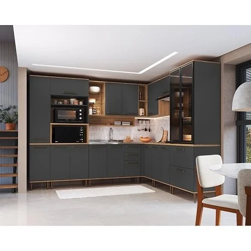 ✨ Cozinha Modulada Completa Isabelle 9 Peças com Torre Quente Para2fornos Freijó/grafite
