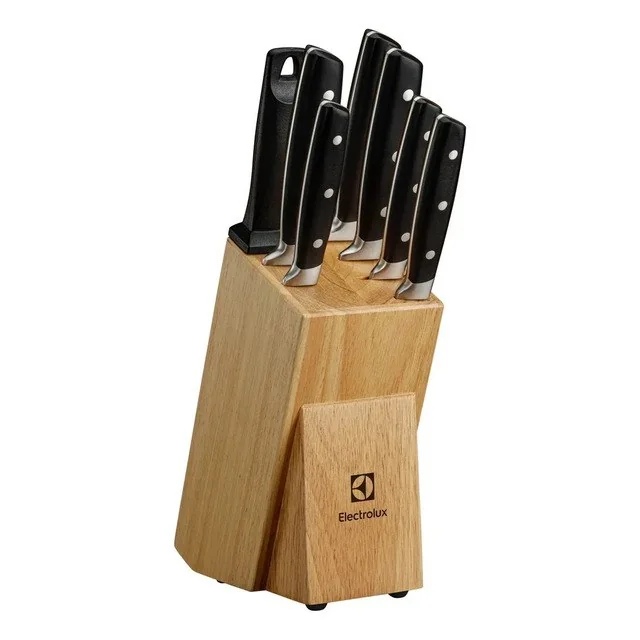 ✨ Electrolux Jogo De Facas 8 Peças Inox Com Bloco De Bambu Preto