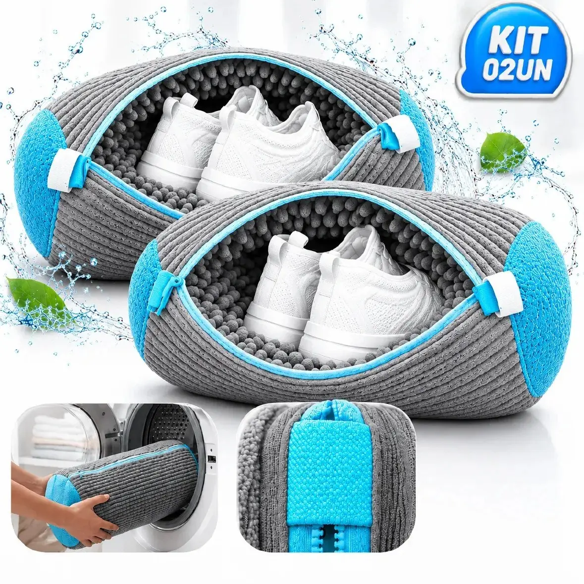 ✨ Kit 2 Saco Para Lavagem De Sapatos e Tênis Na Máquina De Lavar Com Protetor Anti-estrago de Poliéster